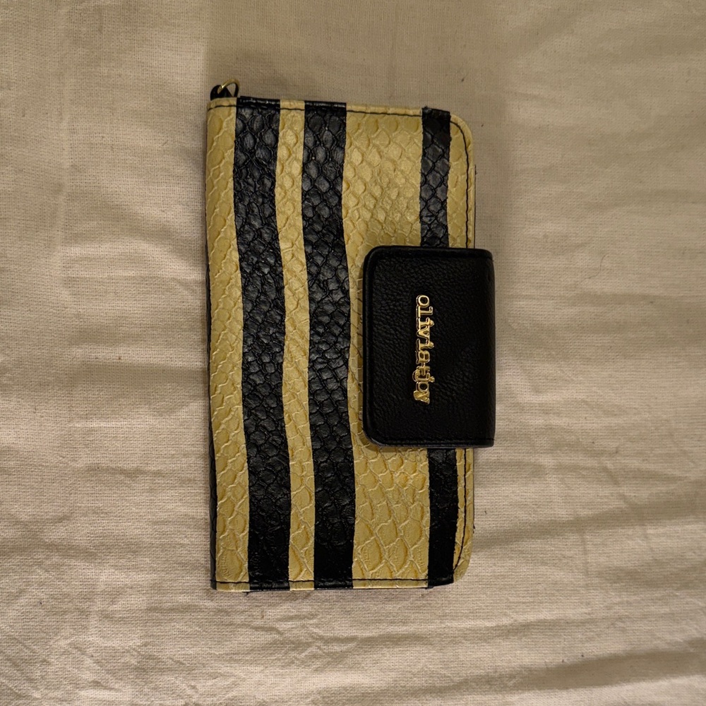 Olivia + Joy faux reptile scale black and white striped phone wallet